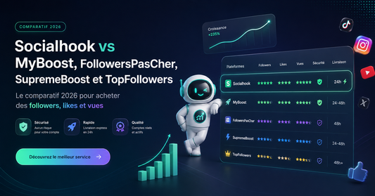 Socialhook vs MyBoost, FollowersPasCher, SupremeBoost et TopFollowers : le comparatif 2026 pour acheter des followers, likes et vues